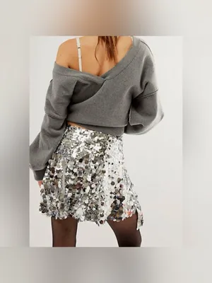 Free People Womens Skirt Silver Can't Get Enough Sequin Asymmetrical Size 0 thumbnail 2