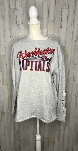 NWT‎ Women's Large NHL Washington Capitals Long-Sleeve Sweatshirt Heather Gray thumbnail 1