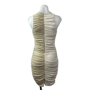 Abercrombie & Fitch Beige Khaki Colorblock Cutout Ruched Mini Bodycon Dress ST thumbnail 4