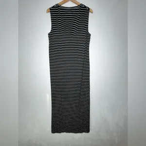 Madewell Women Black White Stripe Midi Stretch Tank Dress Sz XS Viscose Coastal thumbnail 4