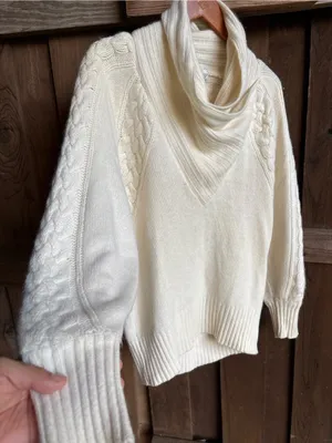 VTG Lambswool Angora Blend Cable Knit Luxury Fisherman Sweater thumbnail 2