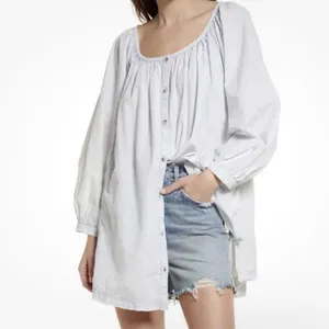 We‎ The Free Blue White Striped Relaxed Tunic or Mini Shirt Dress Large NEW Boho thumbnail 3