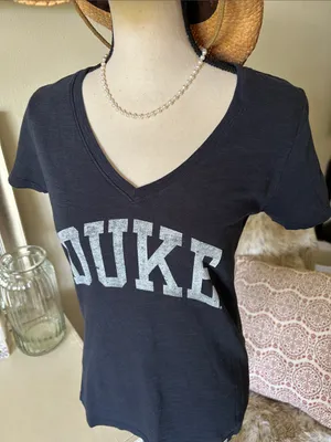 47 brand navy blue V-neck, Duke University team slub 100% cotton T-shirt M thumbnail 2