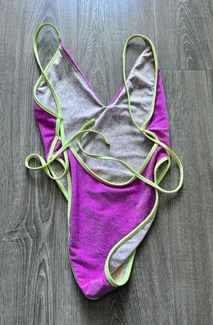Free People Free-Est Amber Lurex Pink One Piece Swimsuit New‎ Small thumbnail 1