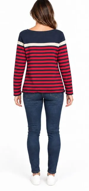 Tommy Hilfiger Women’s L Red Navy Gold Striped Cotton Sweater thumbnail 2