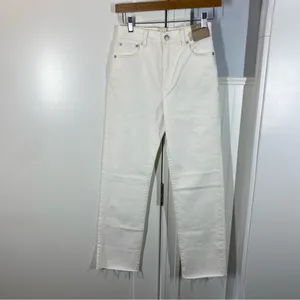 Madewell The '90s Straight‎ Crop Jeans Raw Hem in Tile White Size 23 NWT thumbnail 2