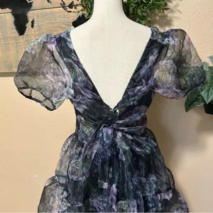 Lulus Exceptional Fate Black Floral Organza Puff Sleeve Mini Dress thumbnail 7