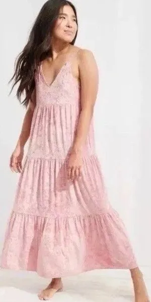 Aerie Velvet Dress Womens Size Medium Midi Tiered Babydoll Cottagecore Boho thumbnail 1