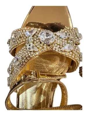 Azalea Wang Ziva Ankle Strap Sandal Gold Rhinestone Heels Size 8 New No Box thumbnail 7