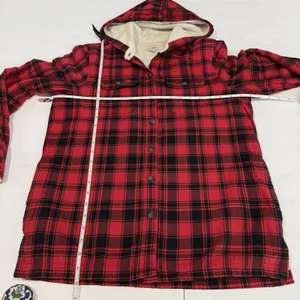 LL Bean Red Buffalo Plaid Fleece Lined‎ Flannel Hooded Shirt Jacket Shacket XS thumbnail 8