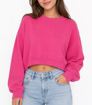 Old Navy Womens Hot Pink Cropped Sweatshirt Relaxed Crew Neck Fleece Medium thumbnail 1