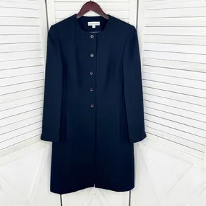 Dress Barn Pinstripe Long Line Blazer‎ Jacket Blue Tan 10 Suit Coat thumbnail 9