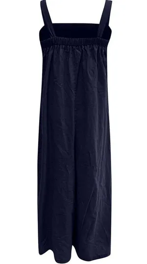 NEW Oversized Cotton Sleeveless Cotton Jumpsuit Adjustable Straps M Navy Blue thumbnail 5