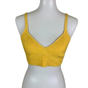 Wild Fable Yellow Ribbed Knit Cropped Bralette V Neck Cozy Trendy Top Medium thumbnail 2