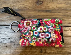 Vera Bradley Pink Multi Floral Quilted Zip Keyring Card Case thumbnail 1