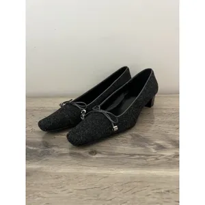 COACH Felt wool square toe pointed heels pumps C Bow y2k Size 8 gray black thumbnail 2