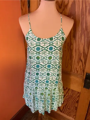 Roxy Green White Geometric Mini Dress Small Adjustable Strap Beach Sundress thumbnail 5