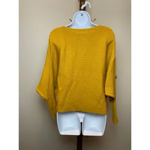 Faith + Zoe Sweater Size L Golden Yellow Ribbed Raglan Sleeve Button Detail NWT thumbnail 3