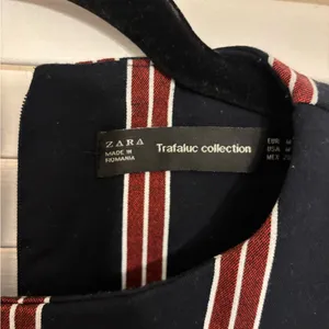 Zara Navy Red Stripe Thick Shift Dress Ruffle Hem m thumbnail 3