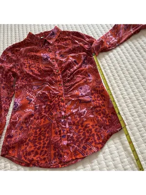 Free People Bianca S Small Button Up Top Red Orange Animal & Floral Print Boho thumbnail 2