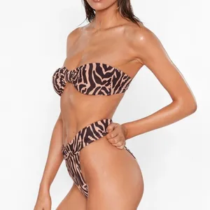 Nasty Gal Animal Print High-Waisted High Leg Bikini Set Brown Tan Size 2 XS NWOT thumbnail 2