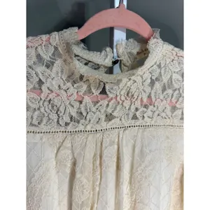 Altar'd State Cream Lace Mock Neck Blouse Romantic Boho Cottagecore Fairytale M‎ thumbnail 3