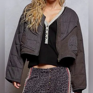 ✨NWT- POL Quilted Waffle Knit Textured Full Zip Bomber Jacket size Large thumbnail 3