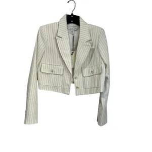 Rachel Zoe Striped Cropped Blazer Size 6‎ Ivory Pinstripe NWT Preppy Chic thumbnail 2