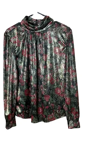 Lauren Lee Vintage Floral Long Sleeve Mock Neck Blouse Top‎ Sz 10 thumbnail 1