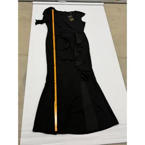 Woosea Black Ruffle Mermaid Evening Gown Asymmetrical Slit Formal Dress size‎ XL thumbnail 6