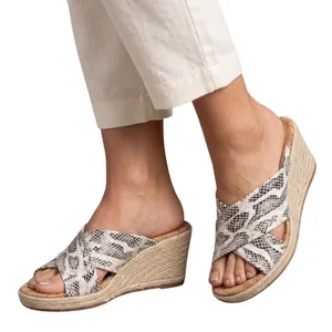 SoftWalk Snakeskin Print Espadrille Wedge Sandals Slides Black White Size 7.5 thumbnail 1