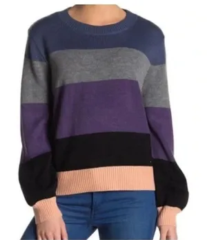 Boutique Elodie Blue &‎ Purple Stripe Colorblock Crewneck Sweater L thumbnail 1