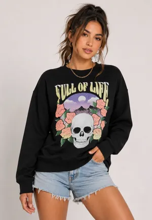 Full of Life “skull” Graphic Fleece Sweatshirt thumbnail 1