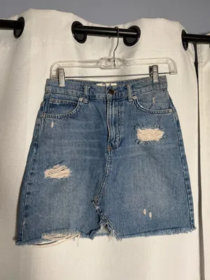 We The Free Distressed Medium Wash Denim Mini Skirt Size 24 thumbnail 7