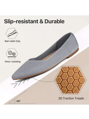 Ballet Flats Gray Women’s 11 Comfort Slip On Ribbed Knit Pointed Toe Grey FCT thumbnail 5