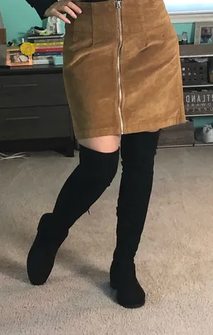 Nature Breeze Black Faux Suede Over‎ The Knee Boots Low Block Heel Drawstring Size 7 thumbnail 1