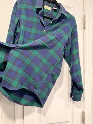 VTG L.L Bean Size 8 Blue Green Plaid Cotton Flannel Long Sleeve Button Shirt thumbnail 7
