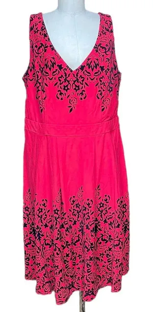 City Chic Red‎ & Black Filigree Print Sleeveless Fit & Flare Dress Plus Size 18 thumbnail 1