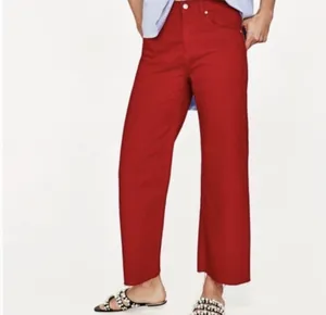 Zara Red Mid Rise Straight Denim Jeans thumbnail 11