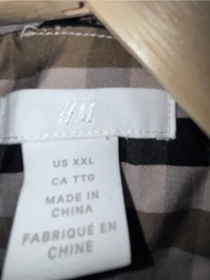 H&M Beige & Black Plaid Midi Dress with Puff Sleeves thumbnail 3
