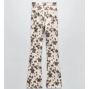 Zara Cow‎ Print High Waisted Flared Pants Brown Cream Womens Size 6 thumbnail 4