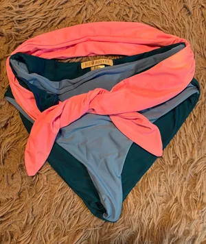 Nightwalker Colorblock Tie Waist Bikini Bottoms Pink Blue Teal Small 80's thumbnail 1