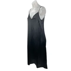 H&M Women's Black Silk Satin Sleeveless V Neck Cami Tank Maxi Slip Dress Size S thumbnail 3