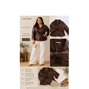 Larry Levine Top Womens Size XL Brown Beaded Waist Peplum Vintage Deadstock 90s thumbnail 3