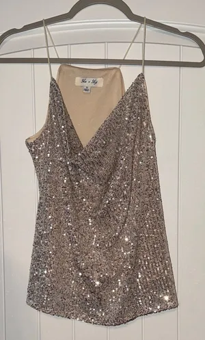 She + Sky Glittering Sequin Beige Camisole thumbnail 1