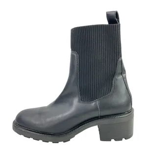Steve Madden Kiley Womens Black Leather Stretchy Ribbed Knit Sock Ankle Boots 10 thumbnail 1