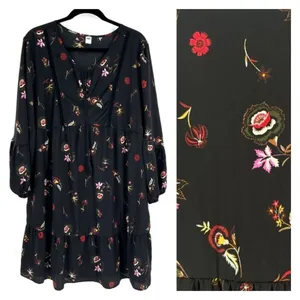 Old Navy Womens Floral Long Sleeve Velvet Trim Peasant Swing Dress Black Size XL thumbnail 2