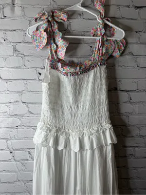 Horror Vacui White Maxi Sundress with Floral Tie Straps small thumbnail 6