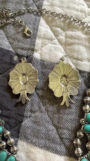 Western Turquoise Squash Blossom Earring And Necklace Set thumbnail 5