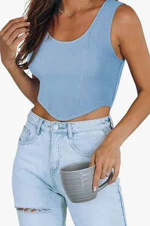 Like new Adreamly Scoop Neckline Ribbed Bustier Corset Knit cropped Tank Top thumbnail 1
